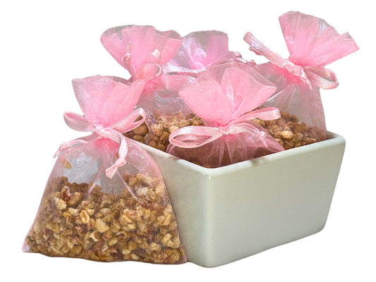 Japanese Cherry Blossom handmade sachets in pink organza bags with ribbon ties, filled with botanicals for a soft floral powdery fragrance. Perfect as wedding shower favors, freshening closets, drawers, and suitcases, or gifting as a romantic springtime scent. Listing is for ONE sachet.