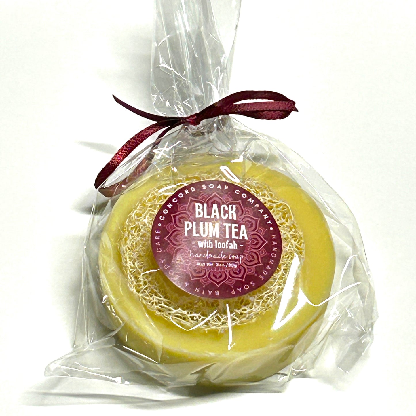 Black Plum Tea Loofah Soap Bar – Handmade Cold Process, Natural Vegan Skincare, Herbal Tea Scent, Exfoliating, 3 oz