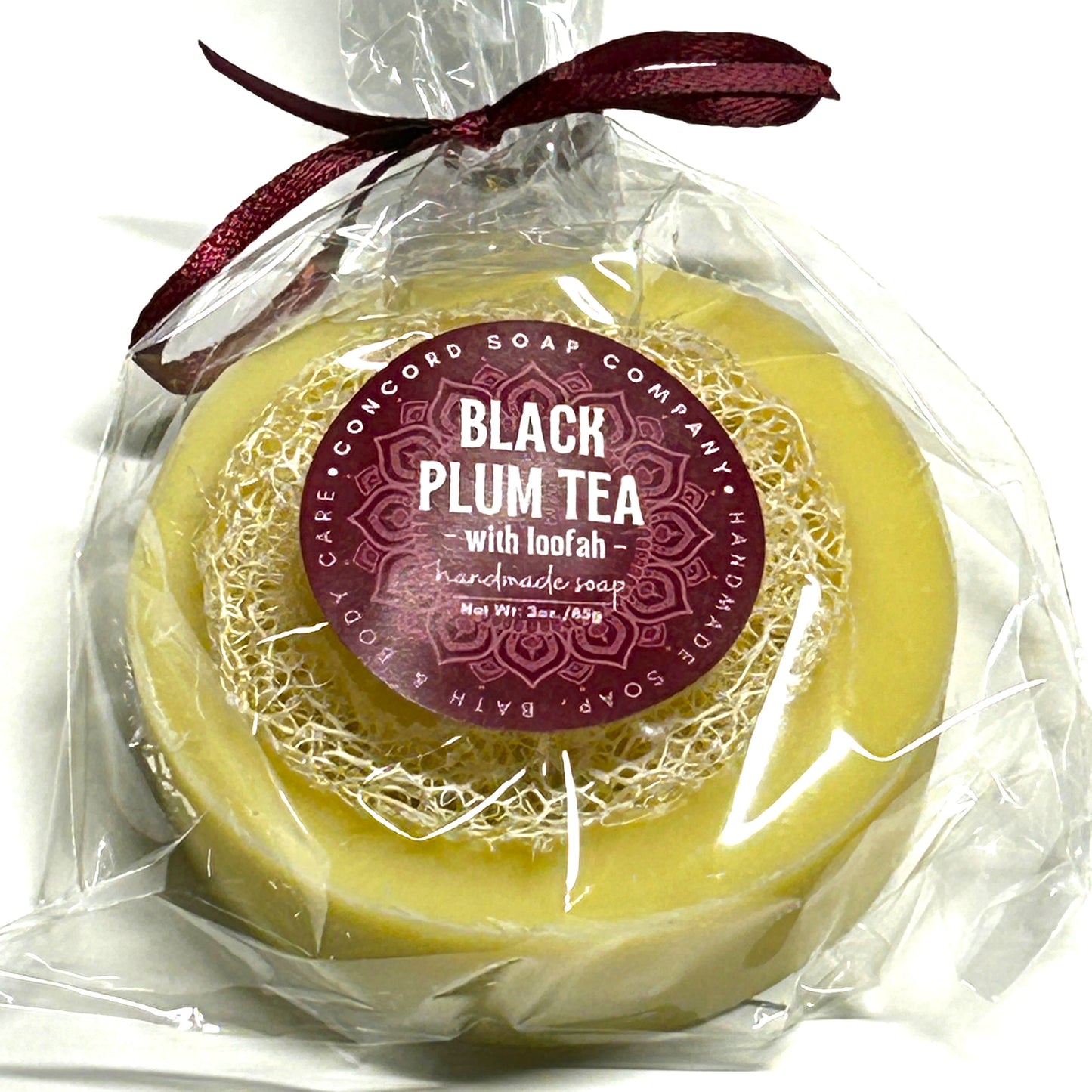 Black Plum Tea Loofah Soap Bar – Handmade Cold Process, Natural Vegan Skincare, Herbal Tea Scent, Exfoliating, 3 oz