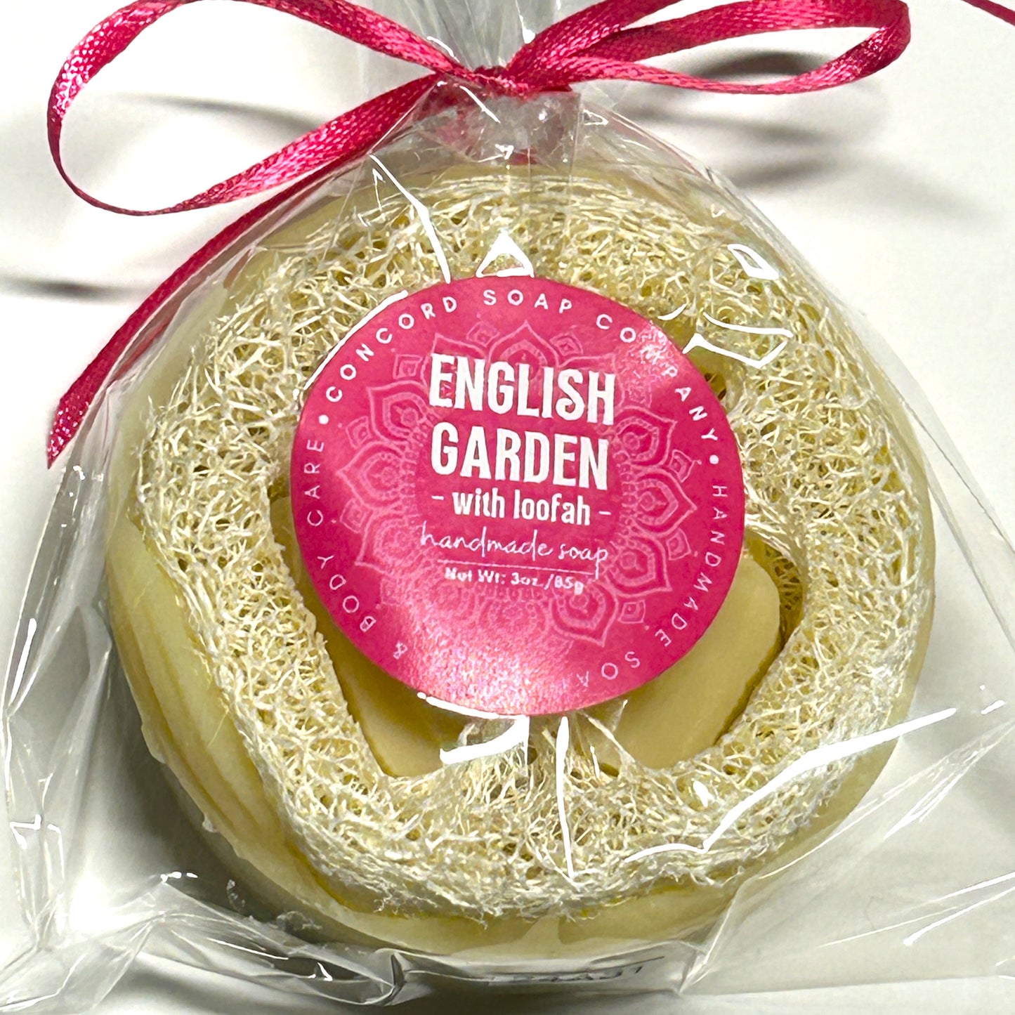 English Garden Loofah Vegan Soap Bar – Handmade Cold Process, Birthday Gift, Floral, Exfoliating, 3 oz