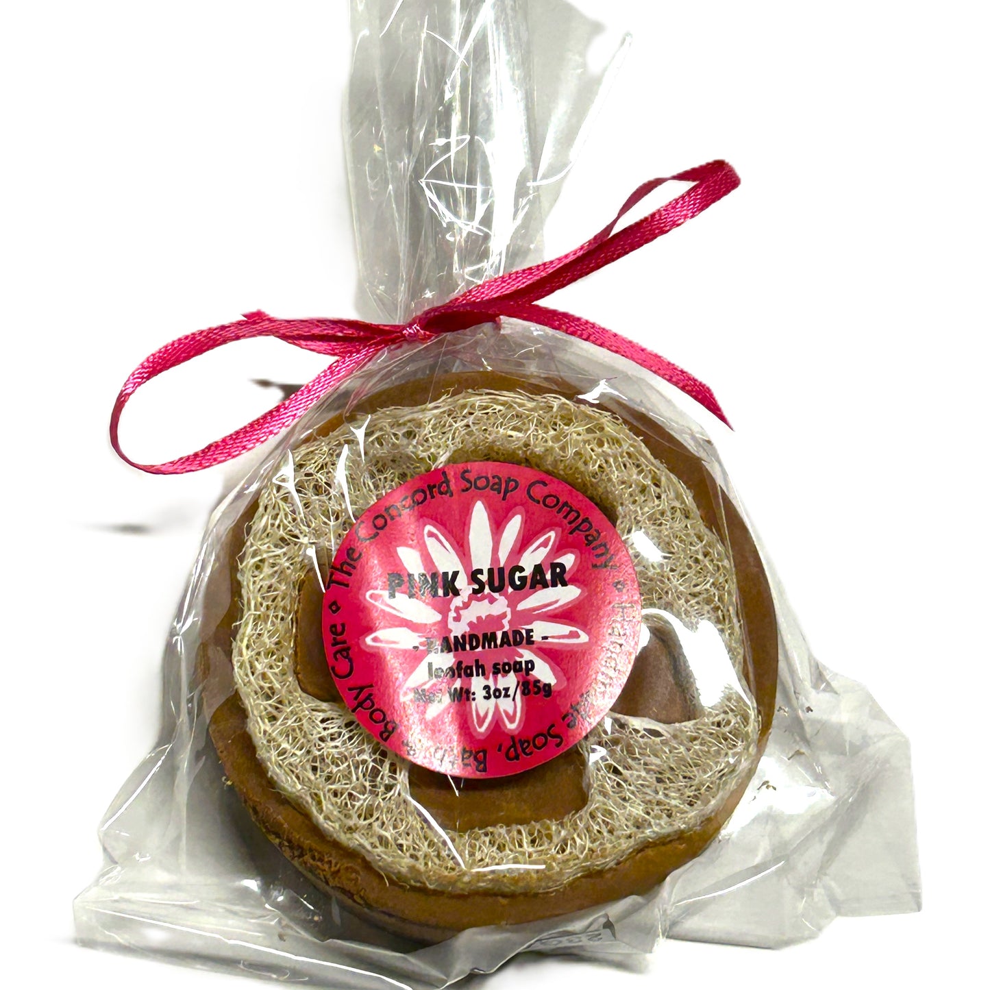 Pink Sugar Loofah Vegan Soap Bar – Handmade Cold Process, Stocking Stuffer, Exfoliating, 3 oz
