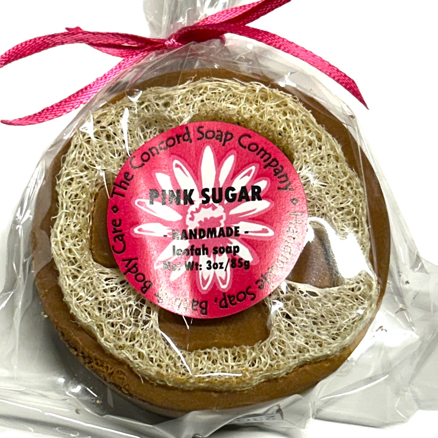 Pink Sugar Loofah Vegan Soap Bar – Handmade Cold Process, Stocking Stuffer, Exfoliating, 3 oz