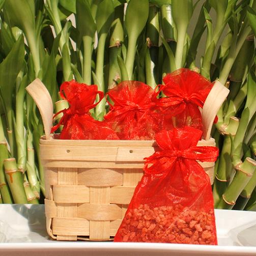 Rose handmade sachets in red organza bags tied with matching ribbons, filled with botanicals for a romantic floral rose fragrance. Ideal for wedding shower favors, freshening closets, drawers, or lockers, and gifting as a classic timeless scent. Listing is for ONE sachet.