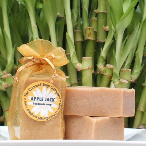 Handmade Apple Jack Soap in gold organza bag