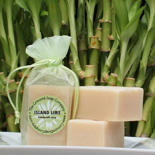 Handmade Island Lime Soap in lime green organza bag