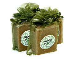 Handmade Oakmoss Soap in an olive green organza bag
