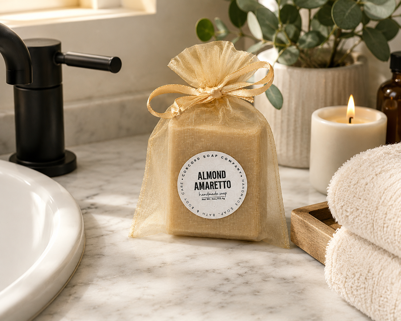 Almond Amaretto Handmade Soap – Natural Cold Process Bar, Sweet Cherry Almond Fragrance, Birthday Gift, 4 oz
