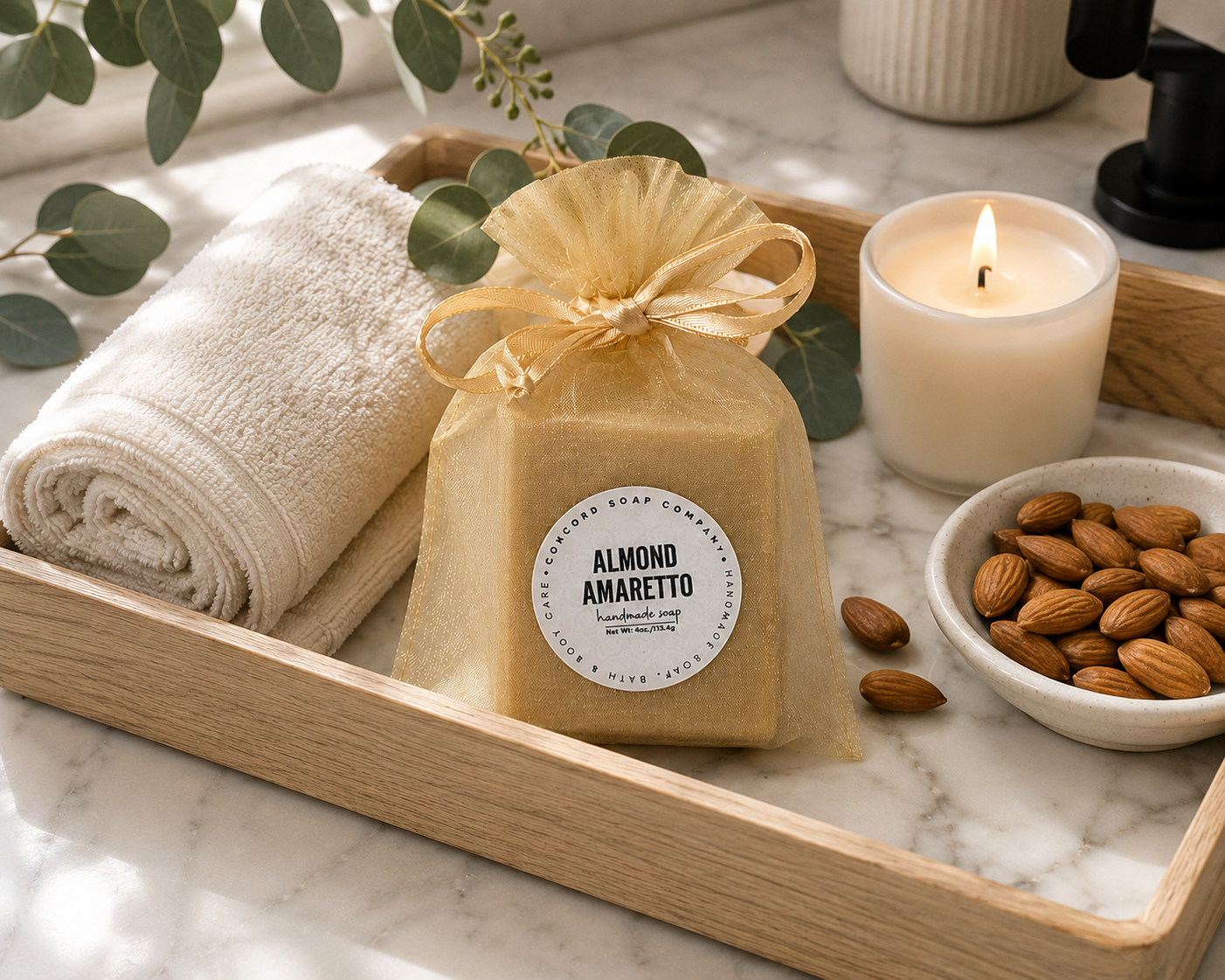 Almond Amaretto Handmade Soap – Natural Cold Process Bar, Sweet Cherry Almond Fragrance, Birthday Gift, 4 oz