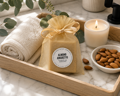 Almond Amaretto Handmade Soap – Natural Cold Process Bar, Sweet Cherry Almond Fragrance, Birthday Gift, 4 oz