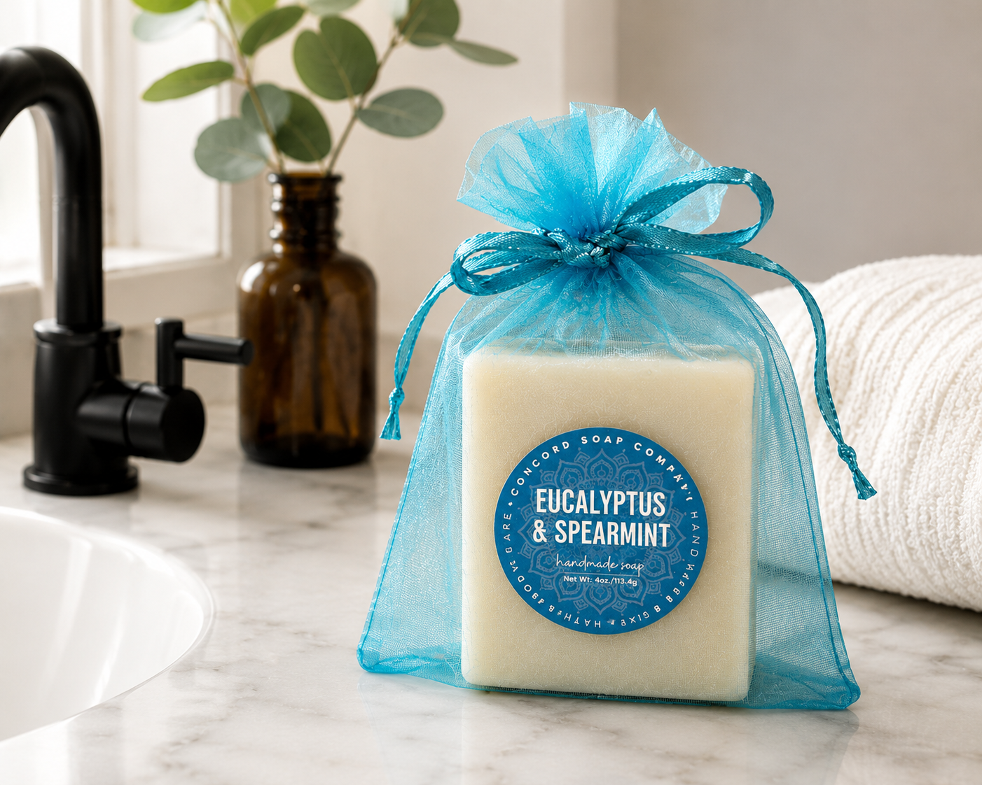 Eucalyptus and Spearmint Handmade Soap – Natural Cold Process Bar, Hydrating, Invigorating Minty Scent, Unisex Vegan Gift, 4 oz