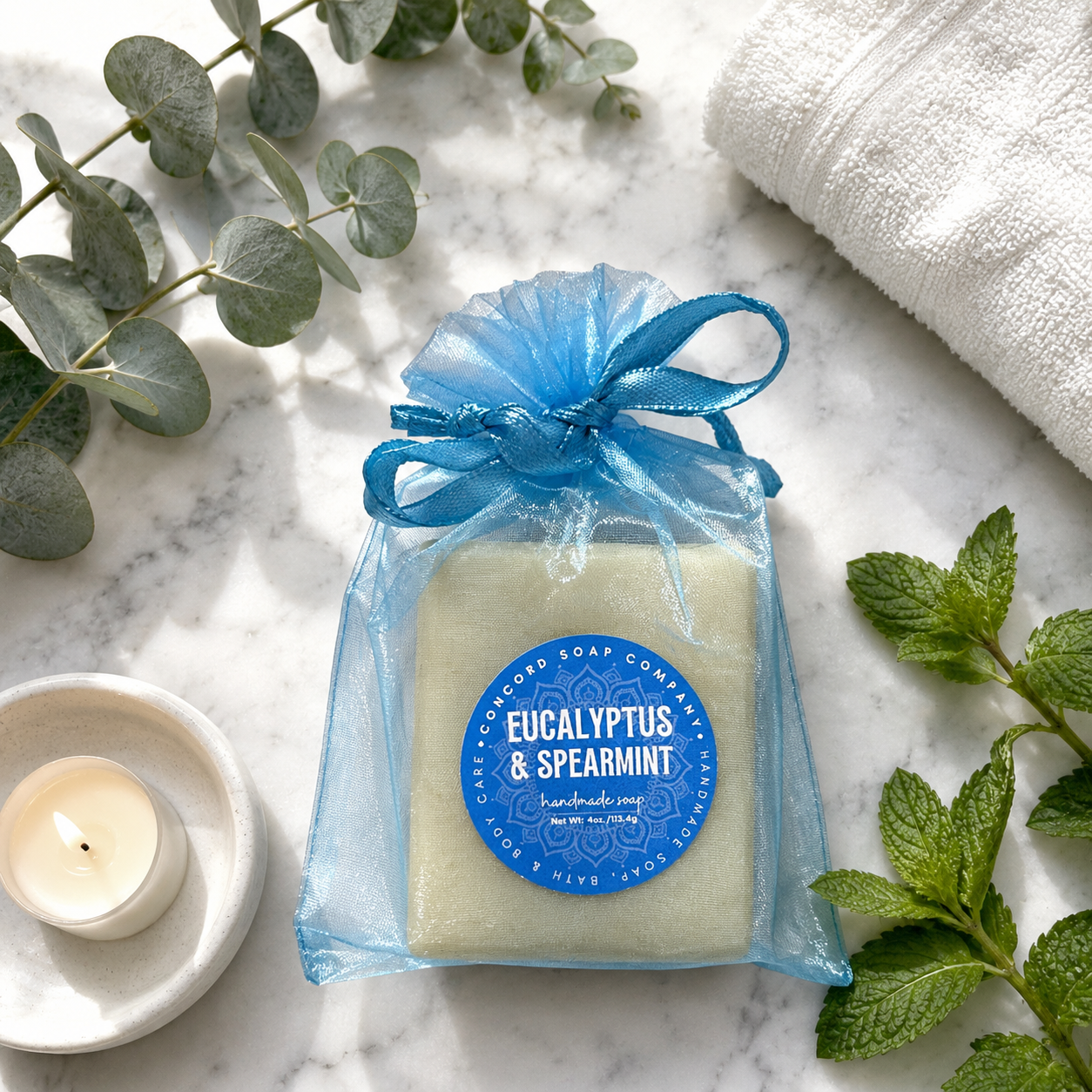 Eucalyptus and Spearmint Handmade Soap – Natural Cold Process Bar, Hydrating, Invigorating Minty Scent, Unisex Vegan Gift, 4 oz