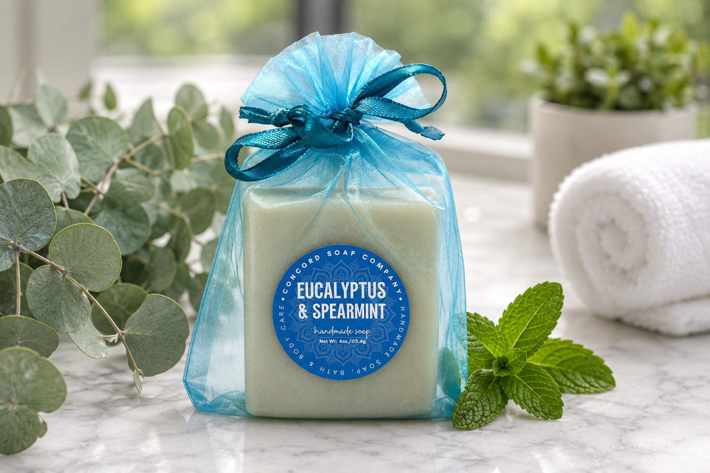 Eucalyptus and Spearmint Handmade Soap – Natural Cold Process Bar, Hydrating, Invigorating Minty Scent, Unisex Vegan Gift, 4 oz