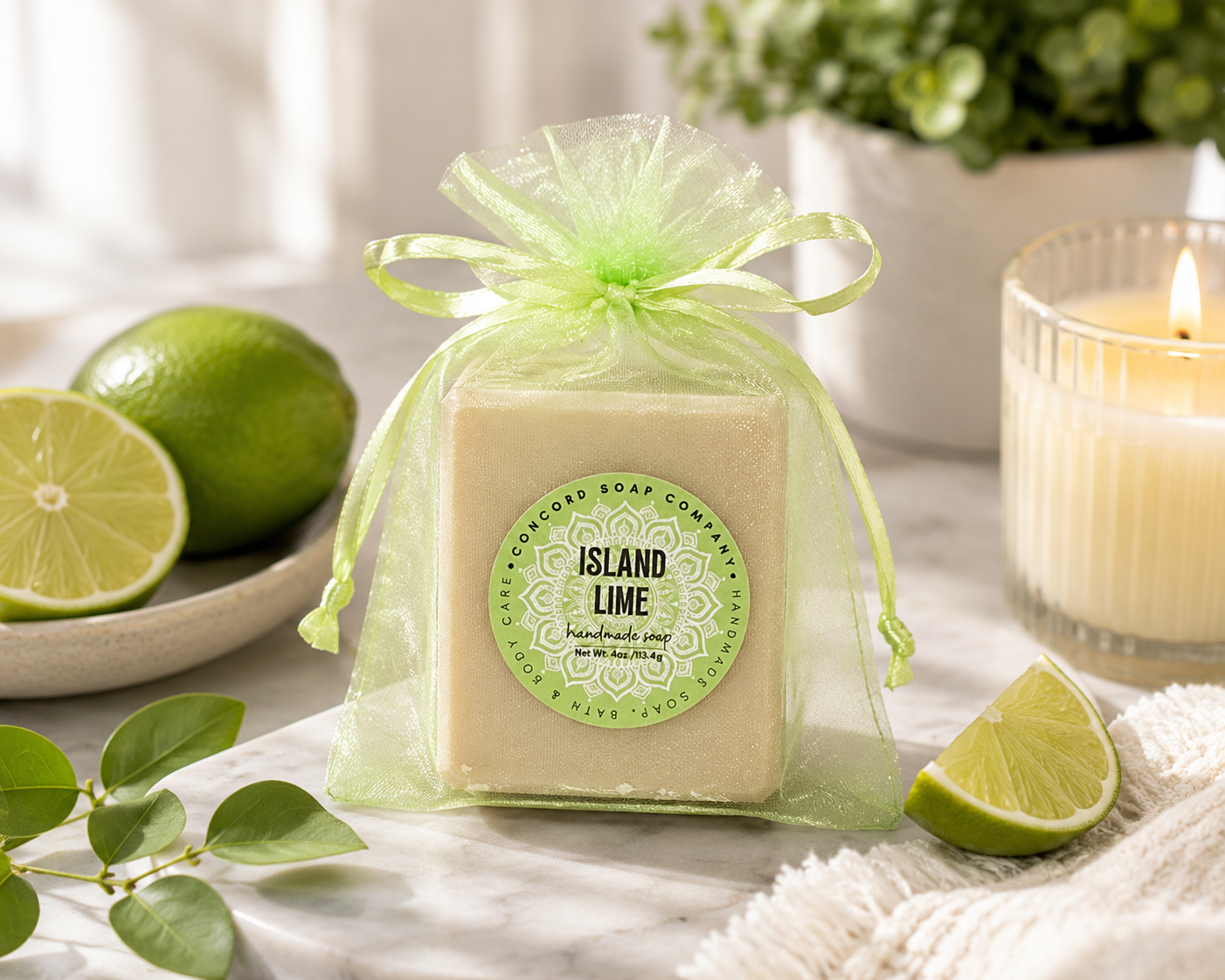 Island Lime Vegan Soap Bar – Handmade Cold Process, Everyday Luxury, Citrusy, 4 oz