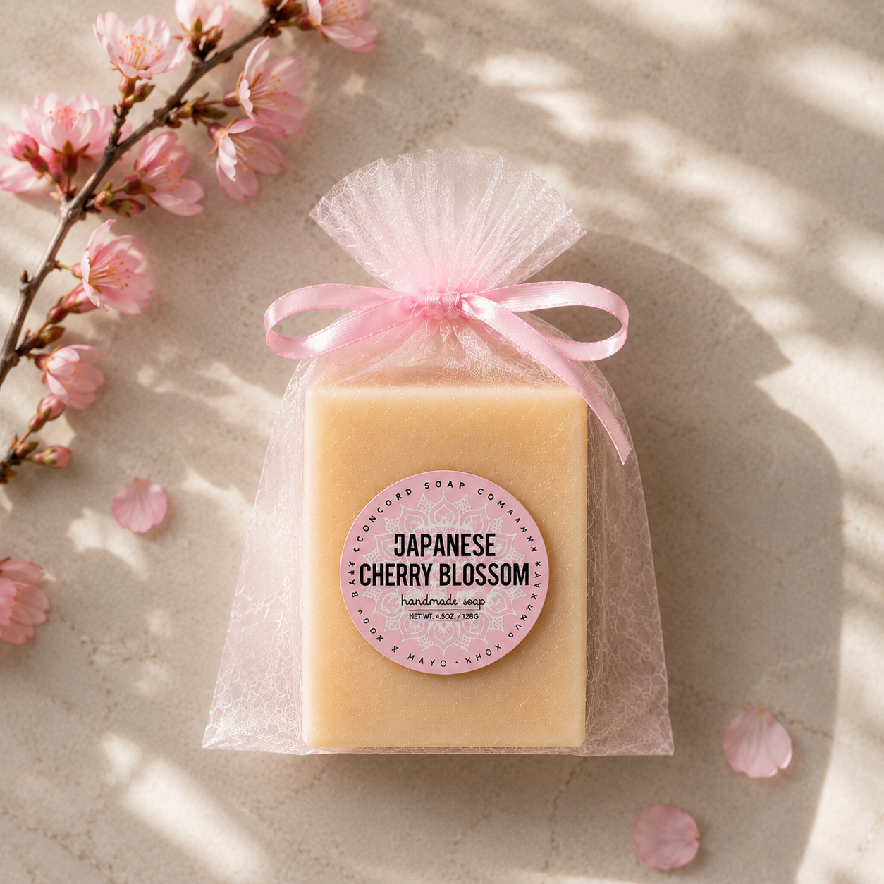 Japanese Cherry Blossom Vegan Soap Bar – Handmade Cold Process, Everyday Luxury, Floral, 4 oz