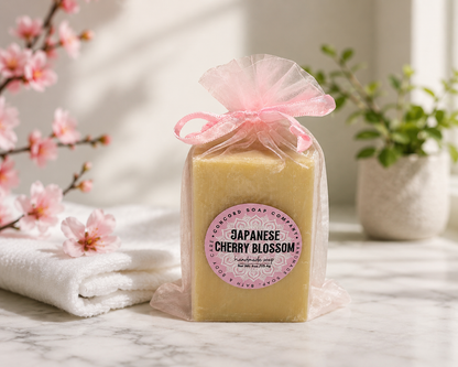 Japanese Cherry Blossom Vegan Soap Bar – Handmade Cold Process, Everyday Luxury, Floral, 4 oz