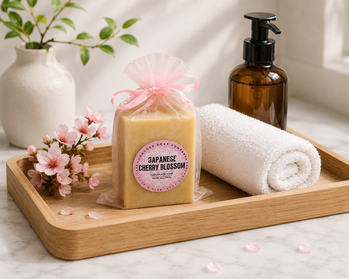 Japanese Cherry Blossom Vegan Soap Bar – Handmade Cold Process, Everyday Luxury, Floral, 4 oz