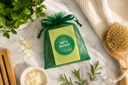NEW Mint + Rosemary Soap Bar with Powdered Loofah – Exfoliating Handmade Cold Process, Scrubby Vegan Natural Soap, Minty Herb, Garden Lover Gift, 4 oz