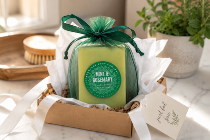NEW Mint + Rosemary Soap Bar with Powdered Loofah – Exfoliating Handmade Cold Process, Scrubby Vegan Natural Soap, Minty Herb, Garden Lover Gift, 4 oz