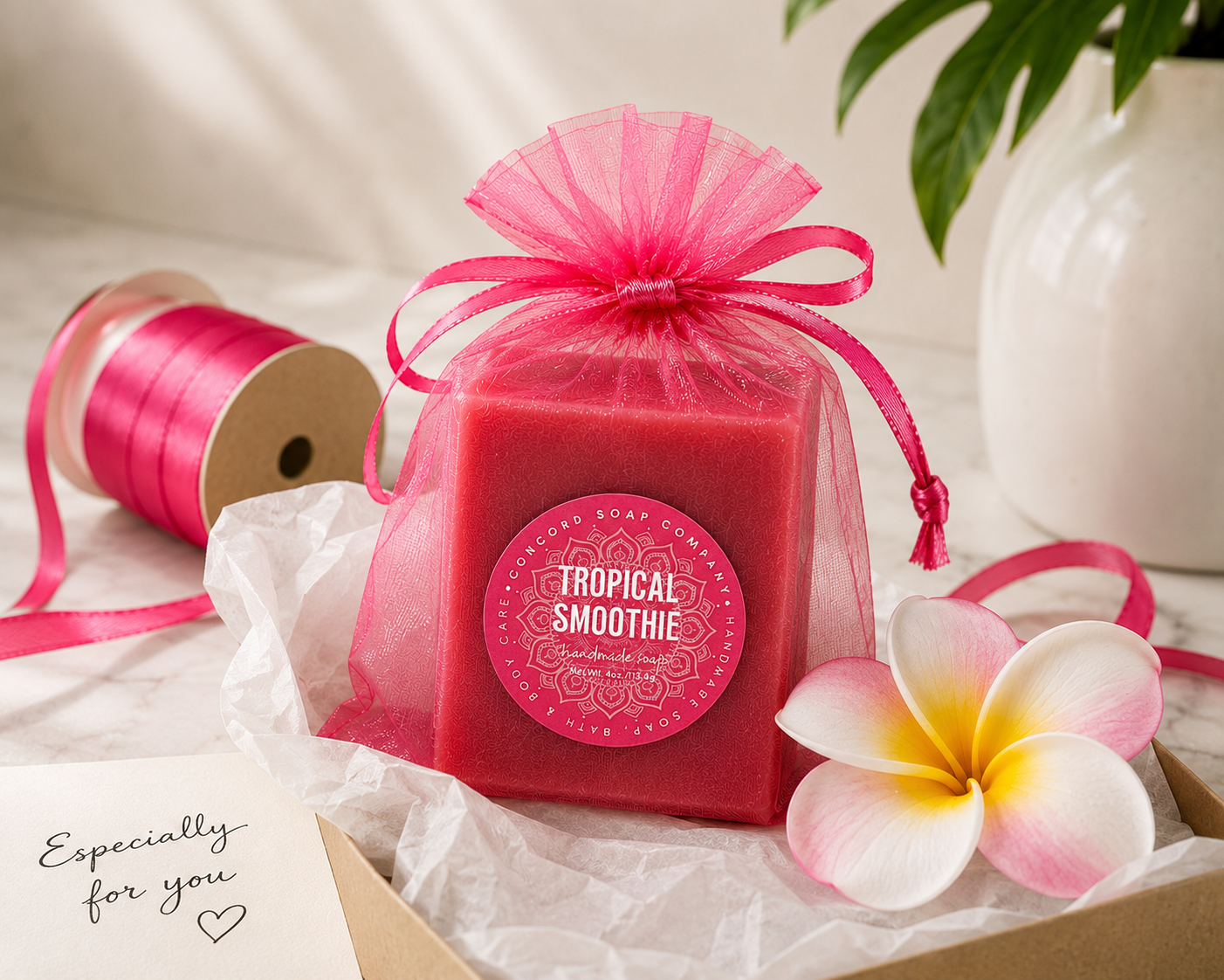 NEW Tropical Smoothie Vegan Soap Bar, Strawberry Coconut Banana, Natural Handmade Cold Process, Fruity Summer Scent, 4 oz