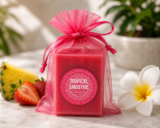 NEW Tropical Smoothie Vegan Soap Bar, Strawberry Coconut Banana, Natural Handmade Cold Process, Fruity Summer Scent, 4 oz