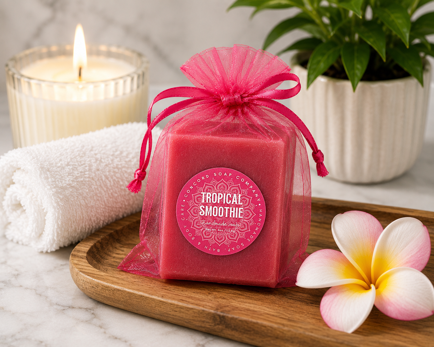 NEW Tropical Smoothie Vegan Soap Bar, Strawberry Coconut Banana, Natural Handmade Cold Process, Fruity Summer Scent, 4 oz