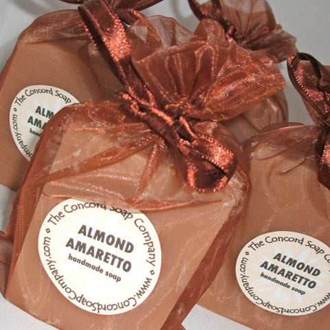 Handmade Almond Amaretto Soap in almond brown organza bag