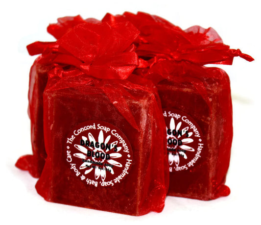 Handmade Dragon's Blood Soap in red organza bag