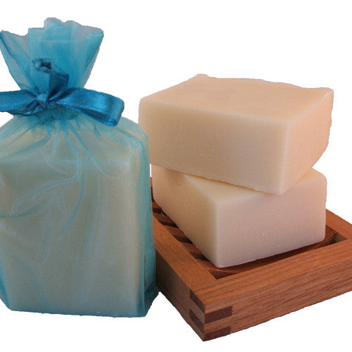 Handmade Eucalyptus and Spearmint Soap in turquoise organza bag