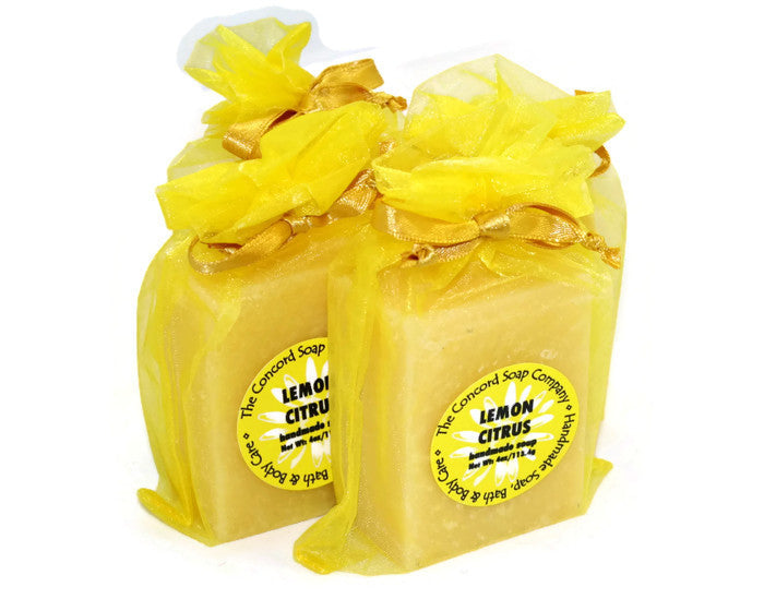 Handmade Lemon Citrus Soap in yellow organza bag