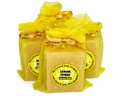 Handmade Lemon Citrus Soap in yellow organza bag