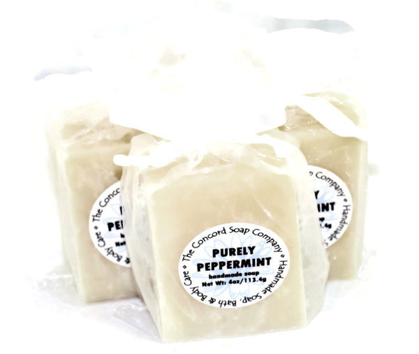 Handmade Purely Peppermint Soap in white organza bag