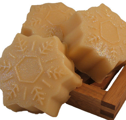 Handmade Snowflake Soap in shape of a snowflake with glitter