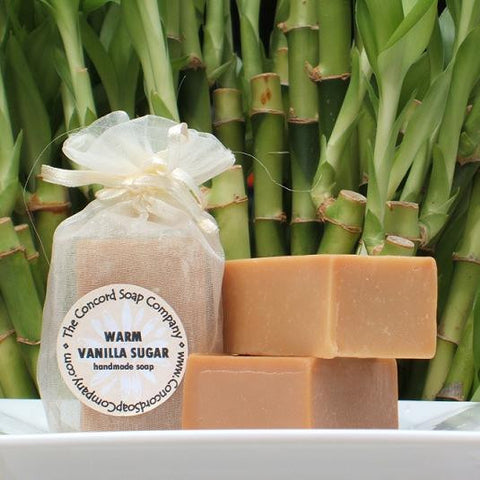 Handmade Warm Vanilla Sugar Soap in ivory organza bag