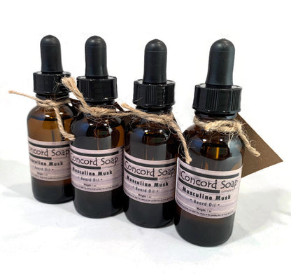 Masculine Musk Handmade Beard Oil - 1 oz, dropper, amber glass bottle