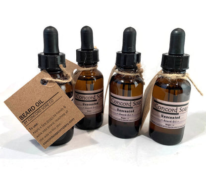 Unscented Handmade Beard Oil - 1 oz, dropper, amber glass bottle